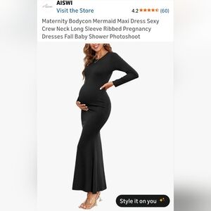 Black Maternity Bodycon Mermaid Maxi Dress. W-36